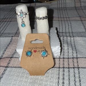 (G) Handmade Turquoise Silver Jewelry Set